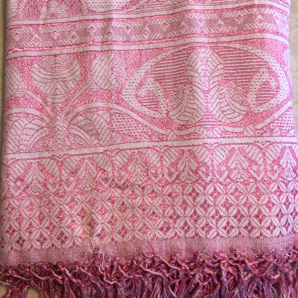 VTG Pink Throw Fringed Tassels Art Deco Pink Roses